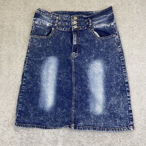 Womens Sz XL Be Girl‎ Blue Denim Jean Skirt Straight Knee Length Stretch